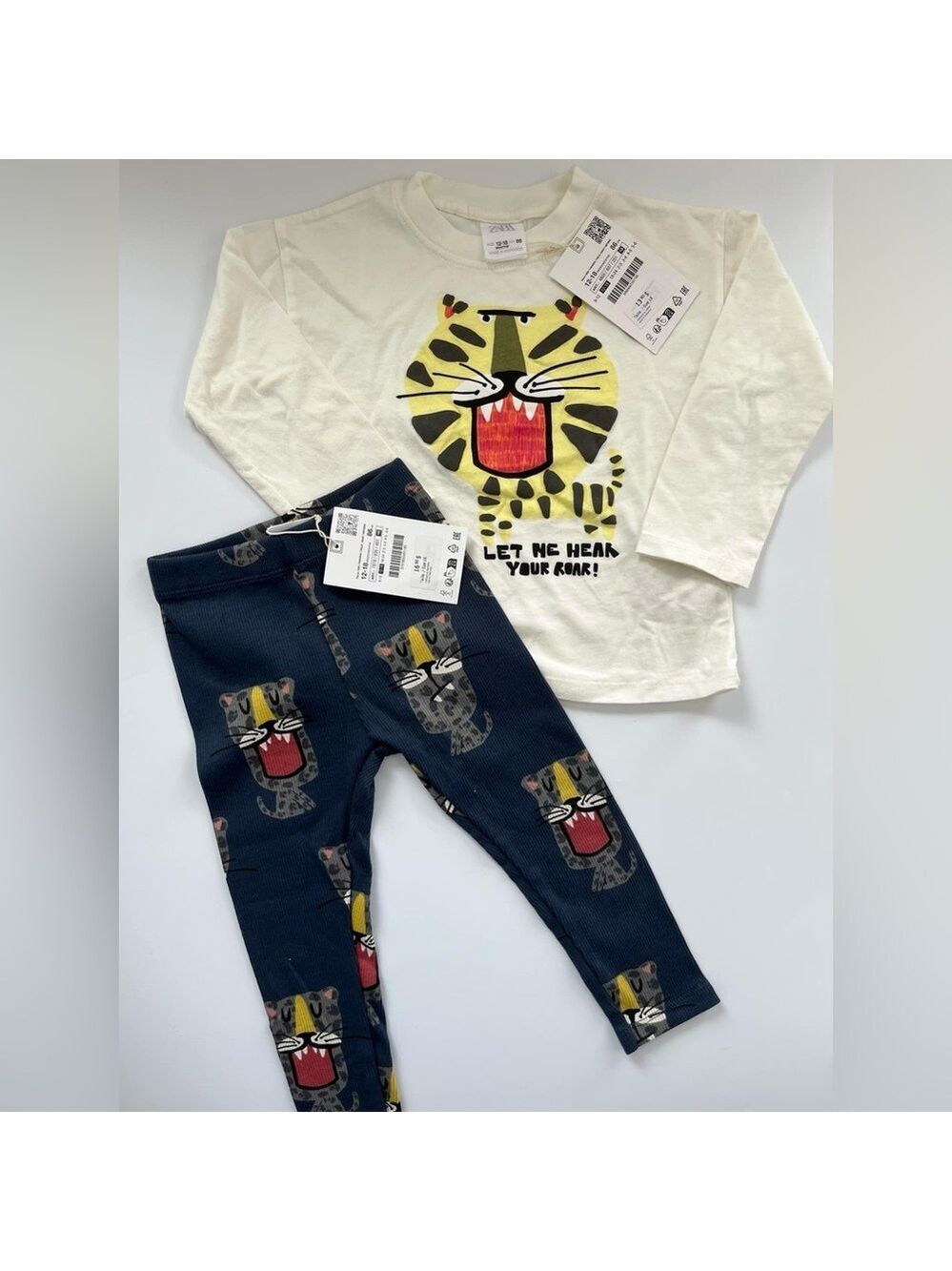 Zara Kids Matching Set‎ - White and Blue with Animal Print